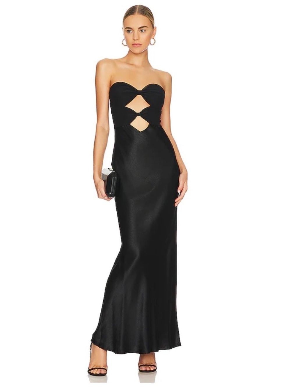 Black Cut out Maxi strapless Evening Dress Small diamond bust cutouts